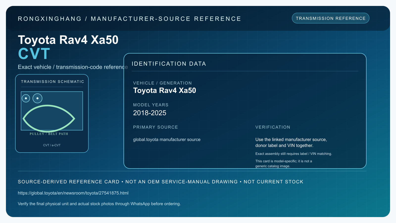 Toyota Rav4 Xa50 CVT model-specific manufacturer-source reference card — not an OEM drawing or current stock