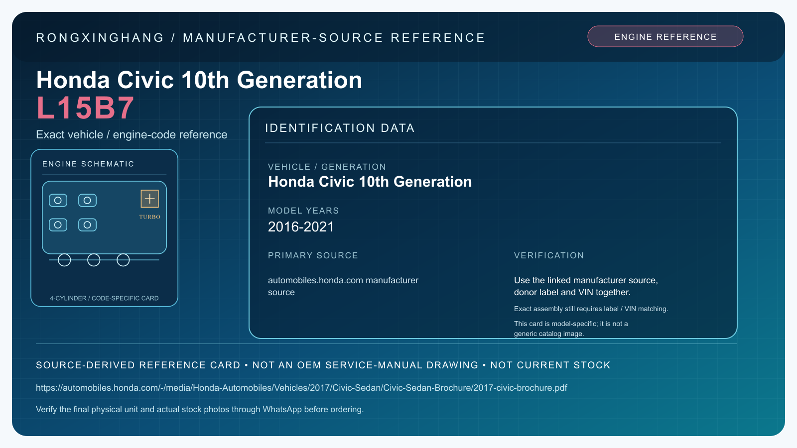 Honda Civic 10th Generation L15B7 model-specific manufacturer-source reference card — not an OEM drawing or current stock