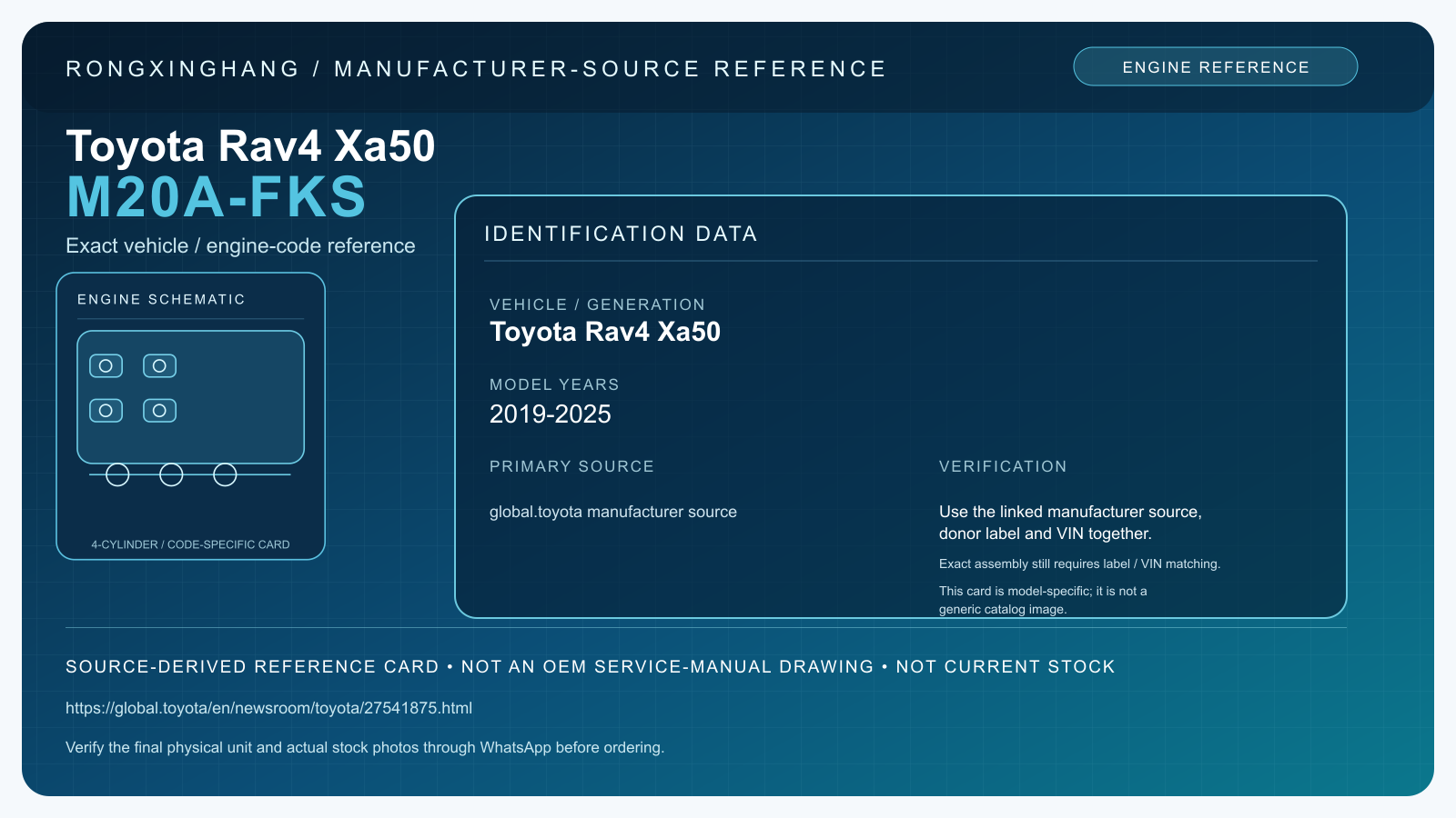 Toyota Rav4 Xa50 M20A-FKS model-specific manufacturer-source reference card — not an OEM drawing or current stock