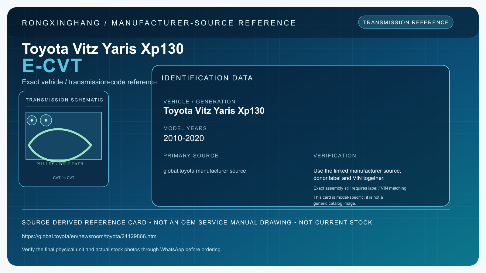 Toyota Vitz Yaris Xp130 E-CVT model-specific manufacturer-source reference card — not an OEM drawing or current stock