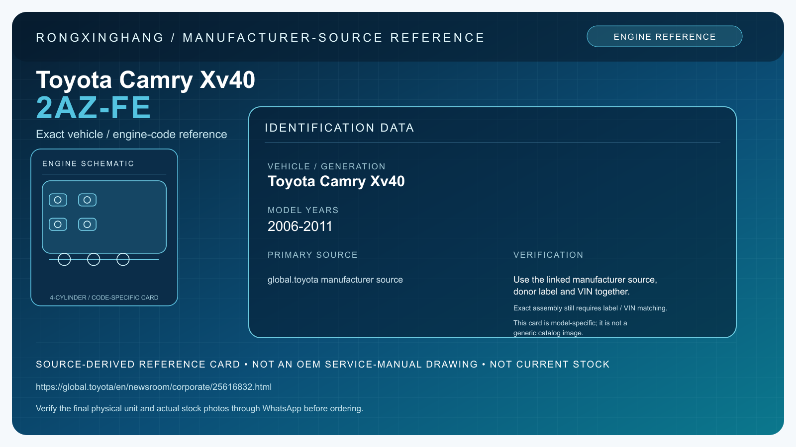 Toyota Camry Xv40 2AZ-FE model-specific manufacturer-source reference card — not an OEM drawing or current stock