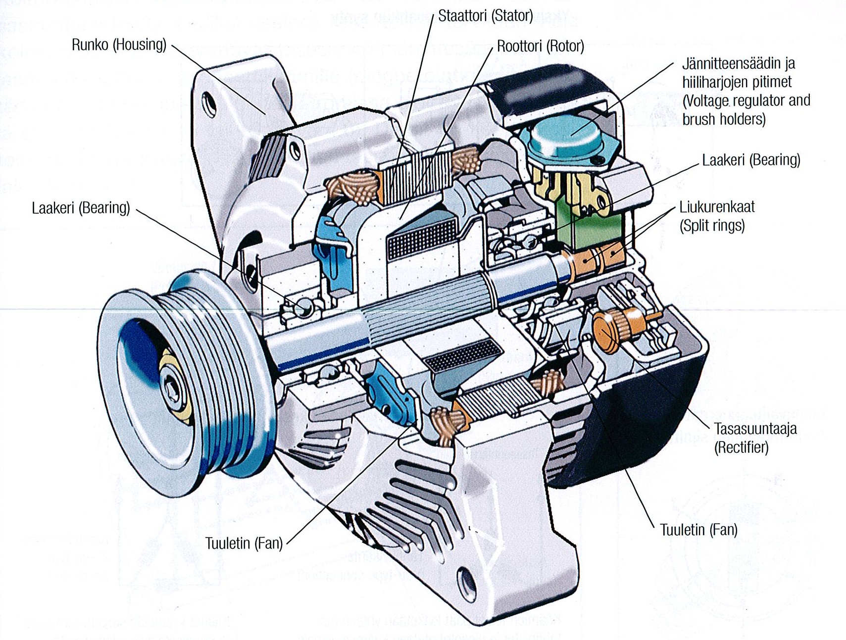 Automotive electrical-part identification aid — alternator technical drawing, not an exact unit or current stock