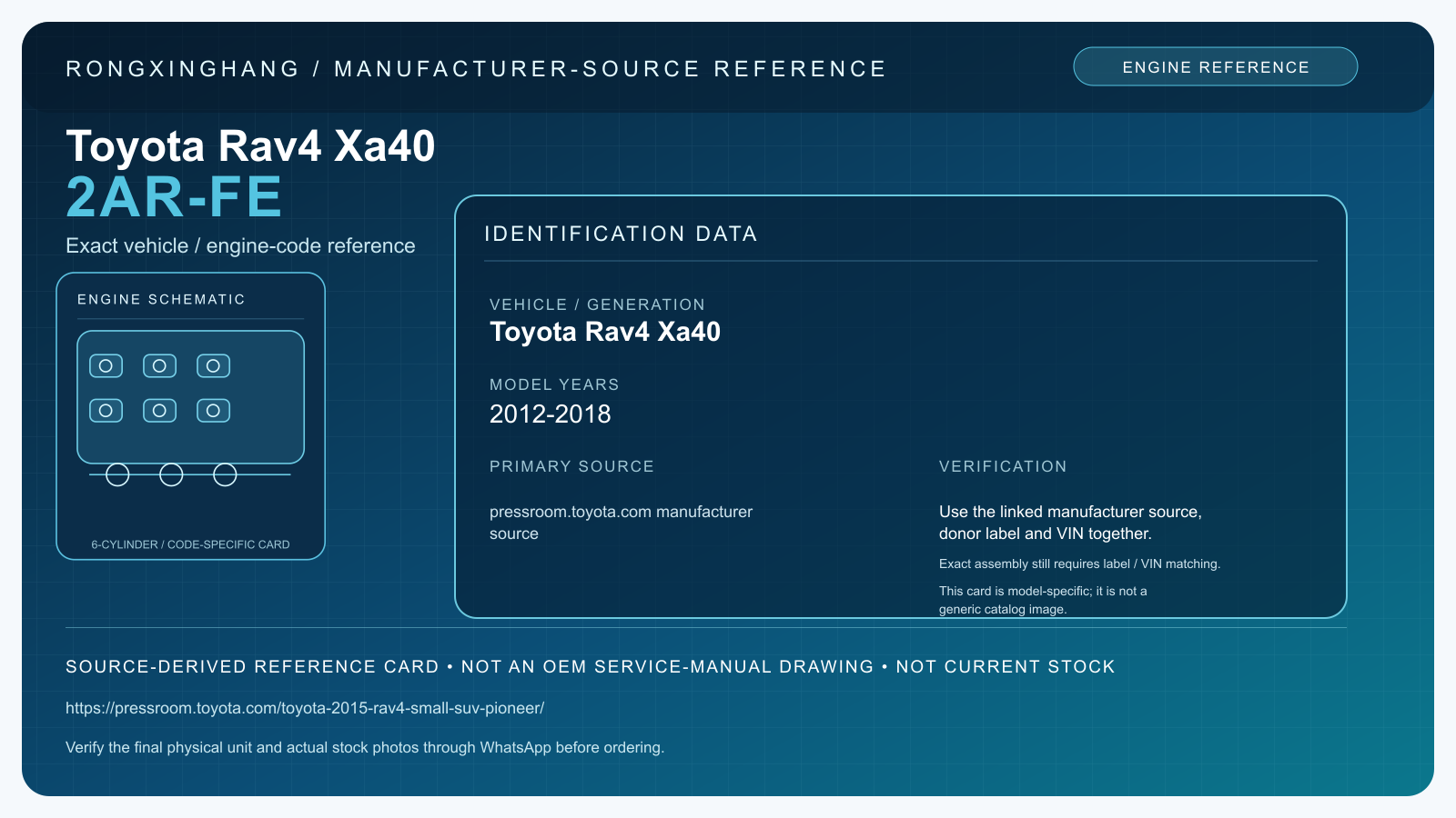 Toyota Rav4 Xa40 2AR-FE model-specific manufacturer-source reference card — not an OEM drawing or current stock