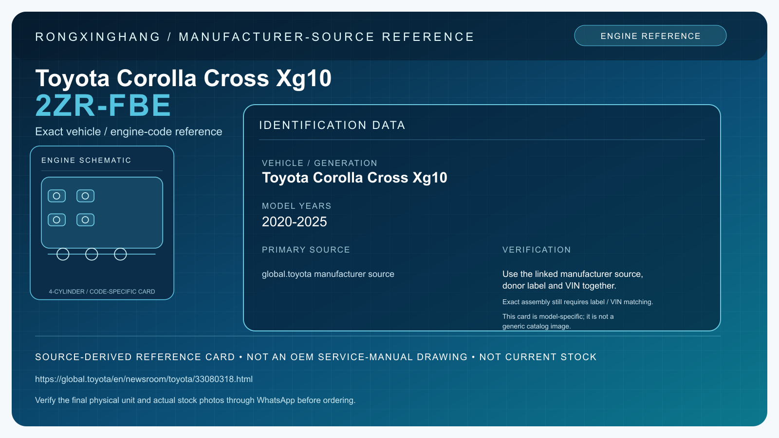 Toyota Corolla Cross Xg10 2ZR-FBE model-specific manufacturer-source reference card — not an OEM drawing or current stock