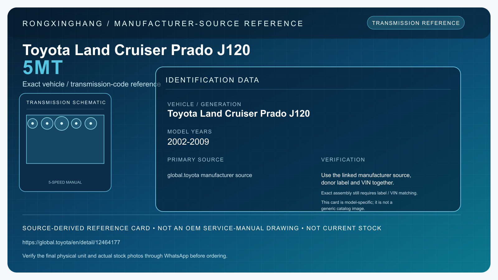 Toyota Land Cruiser Prado J120 5MT model-specific manufacturer-source reference card — not an OEM drawing or current stock